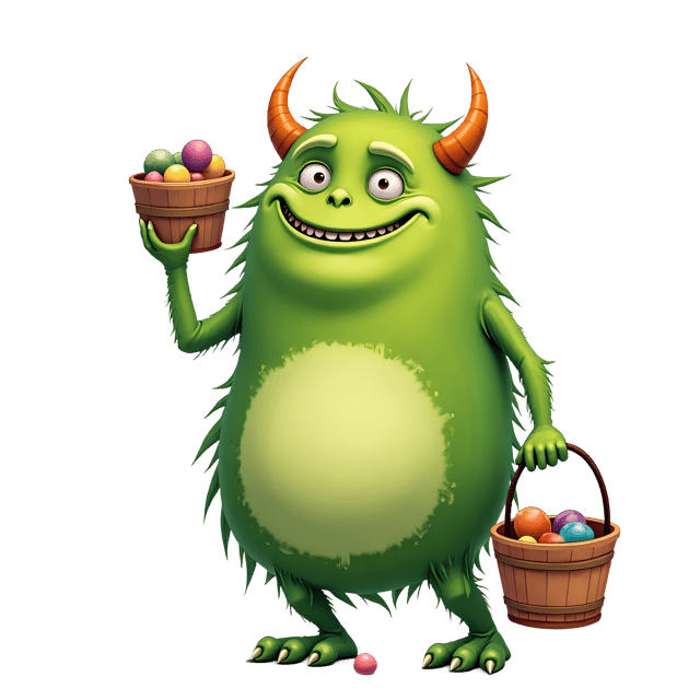 Free transparent PNG: Monster Holding Tiny Candy Bucket PNG with Transparent Background