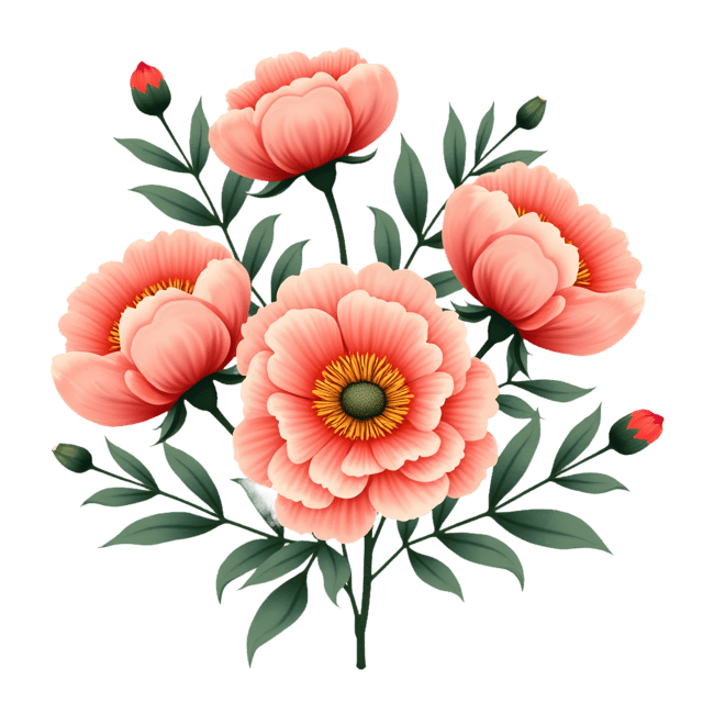Free transparent PNG: Coral Peonies with Dusty Sage Eucalyptus  Floral Clipart, free transparent png download