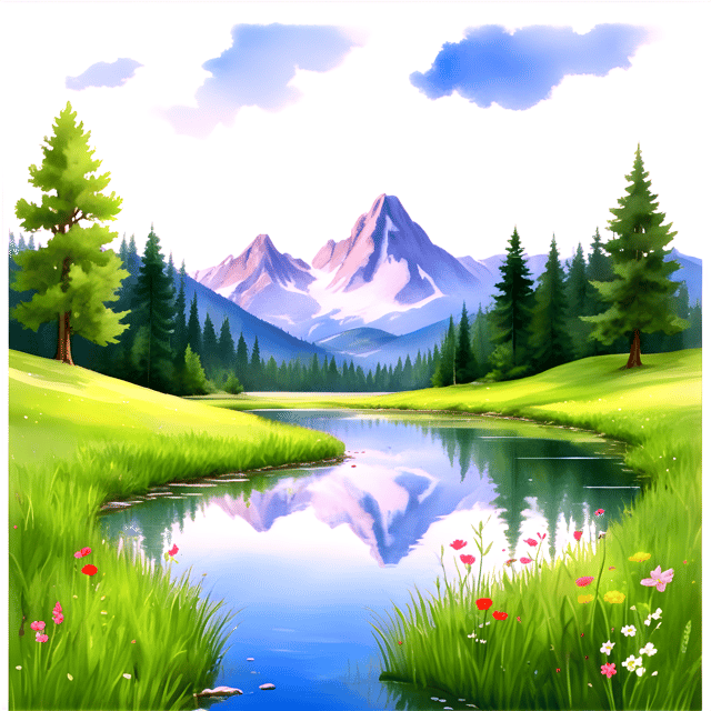 Free transparent PNG: Vibrant Meadow Reflections in Tranquil Lake - PNG Digital Art for Nature Lovers