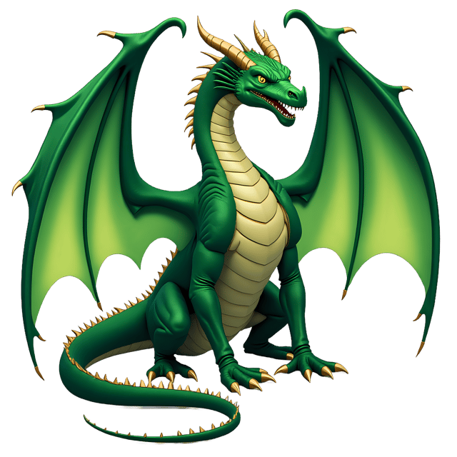 Free transparent PNG: Gigantic Emerald Dragon with Glowing Green Eyes and Golden Claws - Transparent PNG