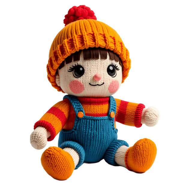 Free transparent PNG: Retro Knitted Doll with 70s-Inspired Design PNG