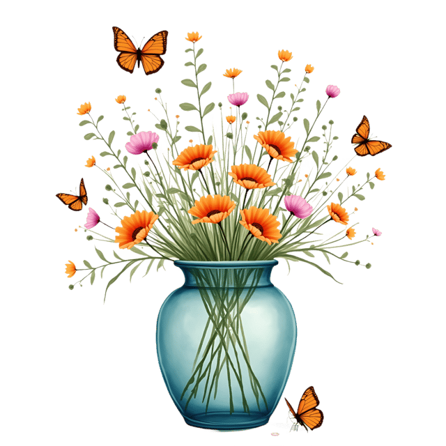 Free transparent PNG: Spring Meadow Vase with Butterflies and Wildflowers  Nature Clipart, free transparent png download