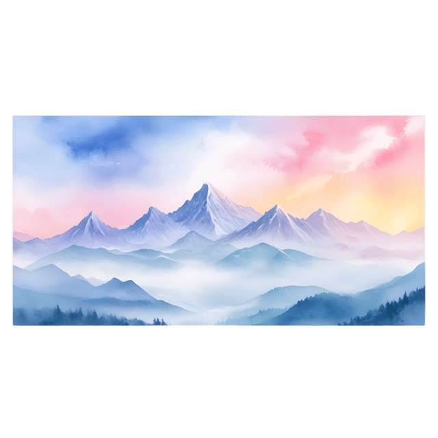 Free transparent PNG: Misty Mountains and Colorful Sky PNG with Transparent Background for Artistic Use