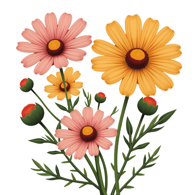 Free transparent PNG: Zinnia and Cosmos Flowers PNG Clipart  Perfect for Garden Themes and Creative Projects