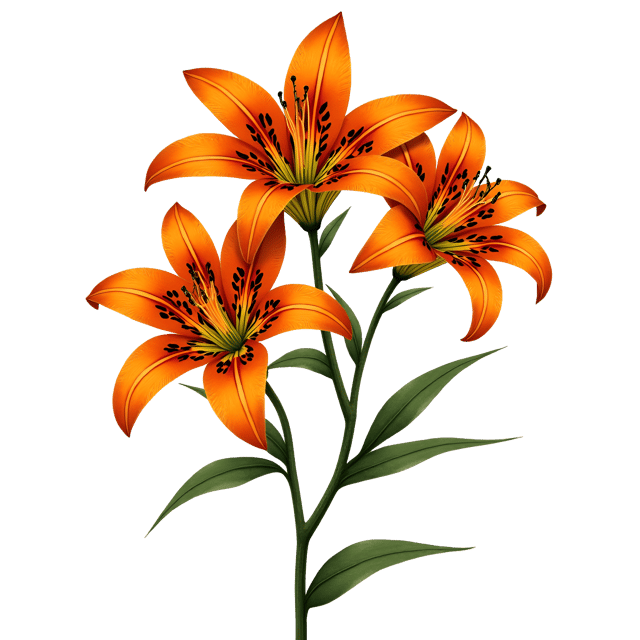 Free transparent PNG: Vibrant Orange Tiger Lily Illustration with Spotted Blooms and Long Stems