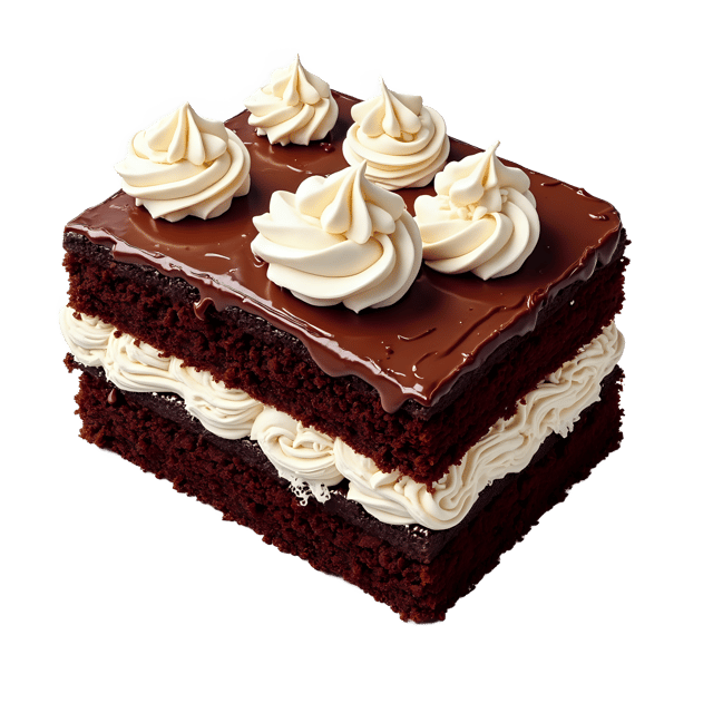 Free transparent PNG: Velvety Chocolate Cake PNG with Rich Dark Layers and White Frosting Swirls