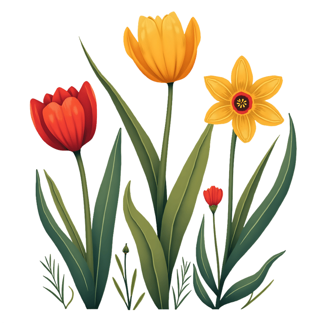 Free transparent PNG: Tulip and Narcissus Flowers PNG  Perfect for Spring Designs, Garden Decor  Crafts