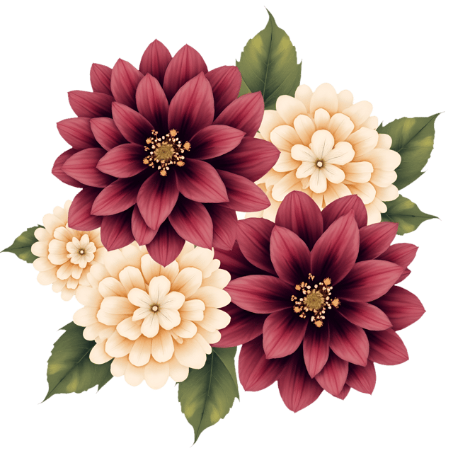 Free transparent PNG: Deep Burgundy Dahlias with Cream Hydrangeas  Floral Clipart, free transparent png download