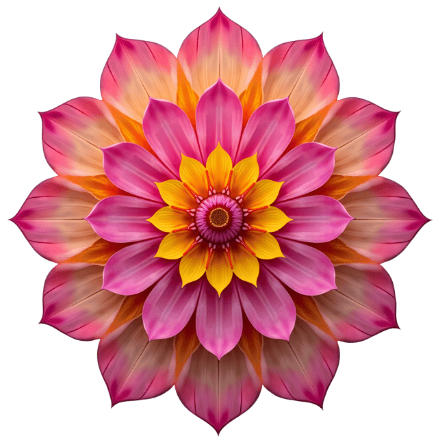 Free transparent PNG: Symmetrical Mandala with Lotus Flower and Petals Design on White Background