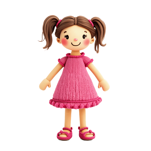 Free transparent PNG: Happy Knitted Figure with Pink Dress and Matching Sandals PNG