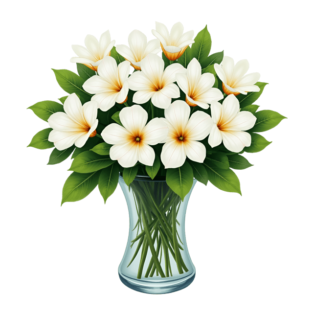Free transparent PNG: White Freesias and Greenery in Crystal Vase Illustration - Beautiful Clipart with Transparent Background