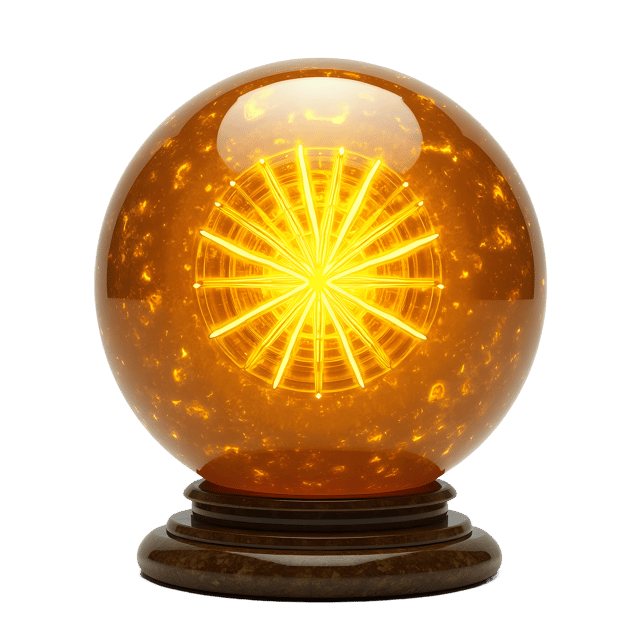 Free transparent PNG: Golden Crystal Orb with Arcane Energy and Intricate Runes on Transparent Background