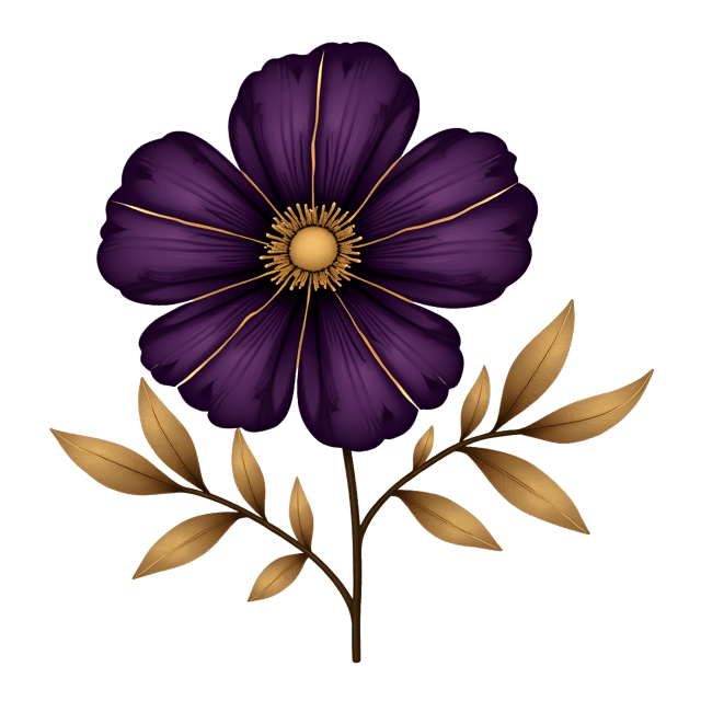 Free transparent PNG: Alluring Dark Purple Flower with Gold Leaf Details