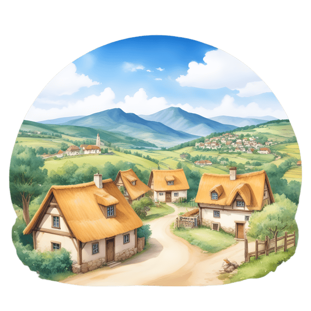 Free transparent PNG: Charming Village Under Radiant Sky PNG Illustration for Nursery and Craft Projects