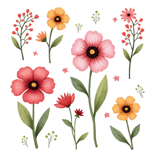 Free transparent PNG: Hand-Drawn Blooms with Whimsical Details