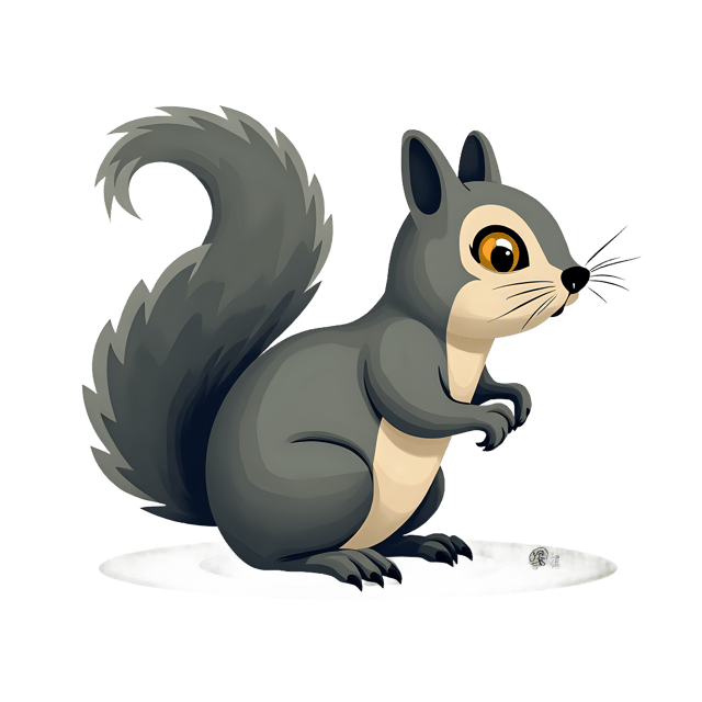 Free transparent PNG: Small Gray Squirrel with Bushy Tail and Bright Yellow Eyes PNG Illustration for Nature and Wildlife Art