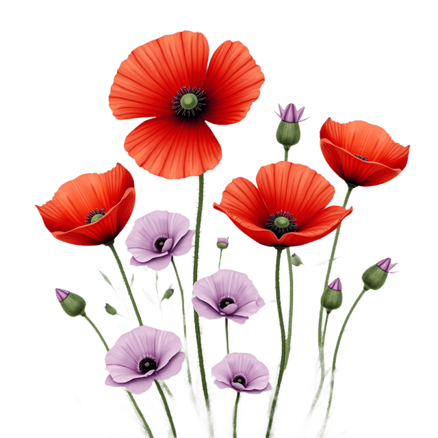 Free transparent PNG: Scarlet Poppies with Pale Lavender Roses  Floral Clipart, free transparent png download