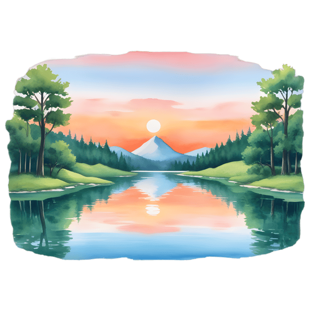 Free transparent PNG: Serenity Sunset Lake PNG with Lush Green Trees for Nature and Landscape Imagery