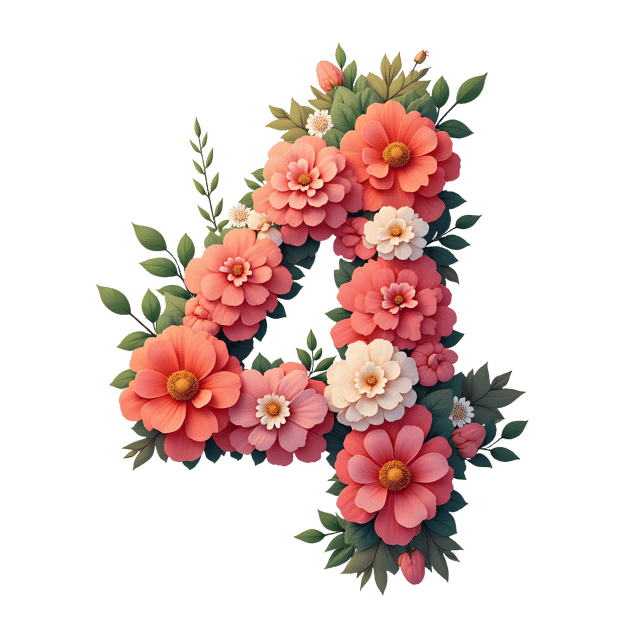 Free transparent PNG: Floral Number Four  Elegant Floral Clipart, free downloadable png