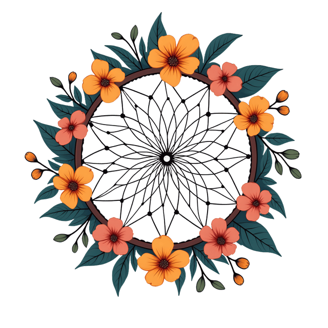 Free transparent PNG: Floral Ring with Dreamcatcher Center  Boho Art Clipart, Free PNG Download