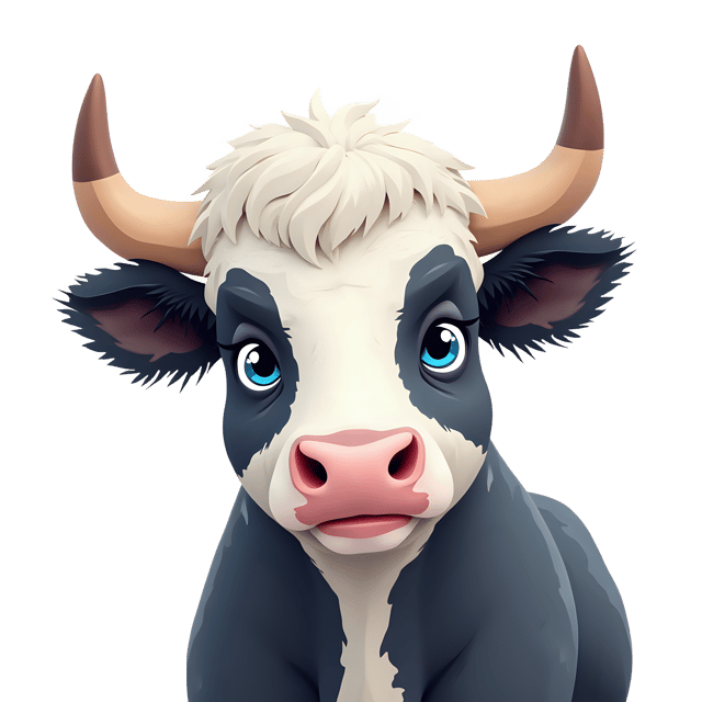 Free transparent PNG: Highland Cow PNG with Blue Eyes and White Markings for Artistic Use
