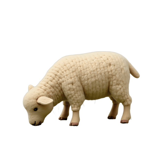 Free transparent PNG: Sweet Needle Felted Lamb Grazing in Meadow - PNG with Transparent Background