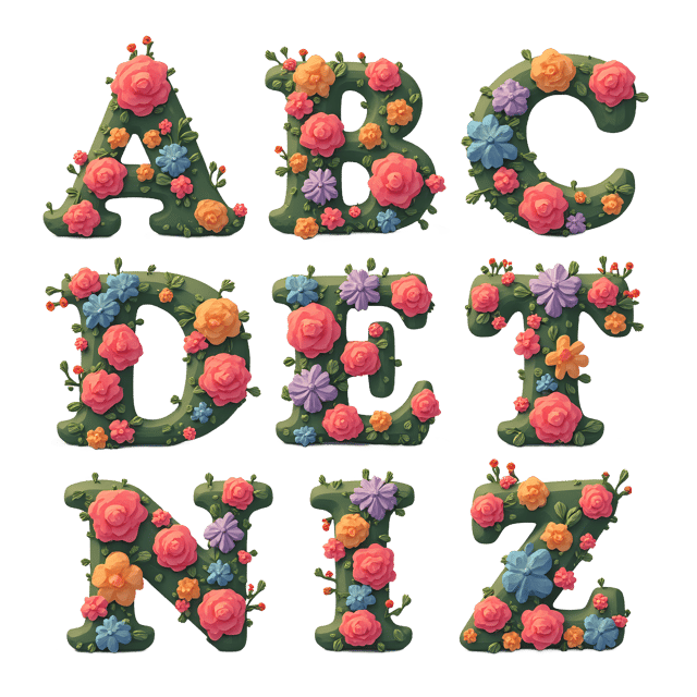 Free transparent PNG: Blooming Floral Alphabet Letters PNG with Transparent Background