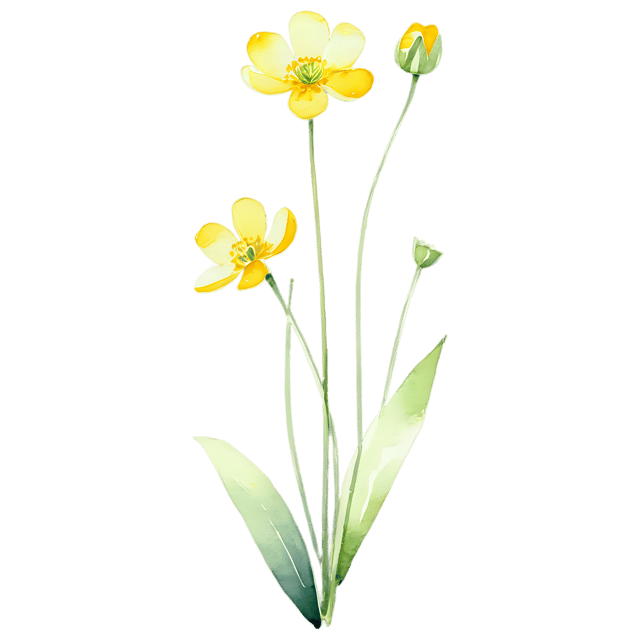 Free transparent PNG: Buttercup Flower Watercolor Transparent PNG – Gentle Clipart for Nature Inspired Designs