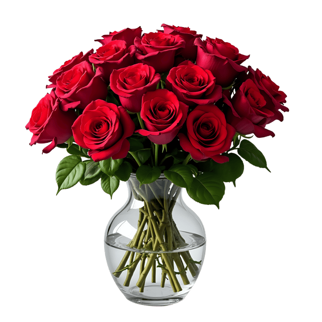 Free transparent PNG: Deep Red Roses with Thorns Transparent Background PNG Vase Design