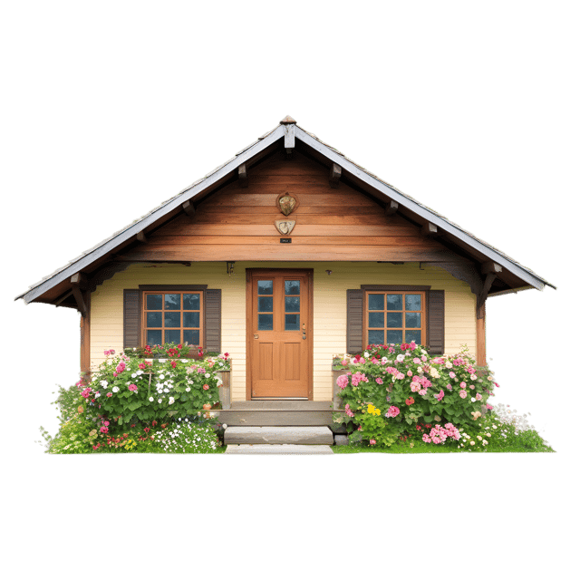 Free transparent PNG: Floral Cabin-Style Cottage PNG Design for Nursery and Crafting Projects
