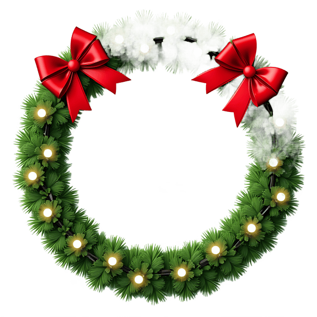 Free transparent PNG: Festive Green Garland with White Lights and Red Bows PNG Transparent Background