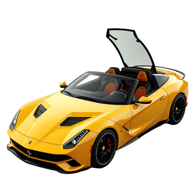 Free transparent PNG: Magnificent Yellow Sports Car with Racing Seat and Steering Wheel on White Background
