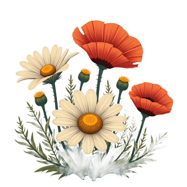 Free transparent PNG: Daisy and Poppy Flowers PNG Clipart  Perfect for Botanical Projects  Crafts