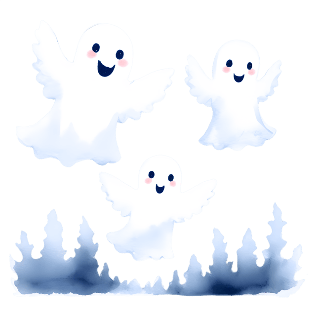 Free transparent PNG: Playful Spooky Ghosts Watercolor Forest Scene PNG