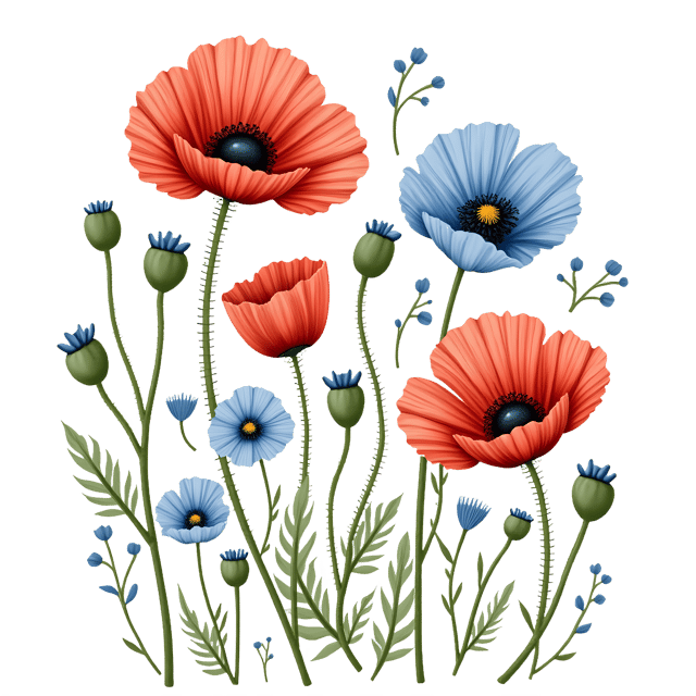 Free transparent PNG: Poppy and Cornflower Flowers PNG Clipart  Perfect for Botanical Designs  Crafts