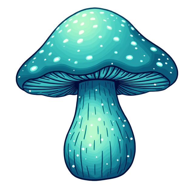 Free transparent PNG: Vivid Teal Mushroom with Wavy Cap and Glowing Blue Spots Illustration
