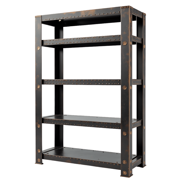 Free transparent PNG: Industrial Metal Bookshelf with Exposed Rivets and Distressed Finish PNG