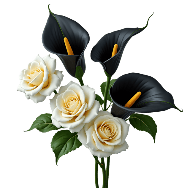 Free transparent PNG: Black Calla Lilies with Pale Cream Roses  Botanical Clipart, free high-quality png download