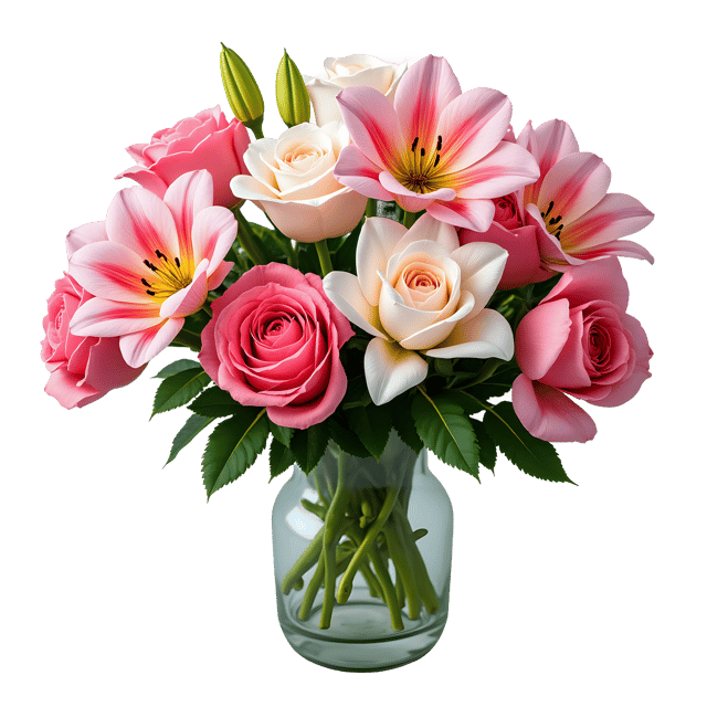 Free transparent PNG: Vase with Fresh Roses and Lilies Transparent PNG for Floral Design