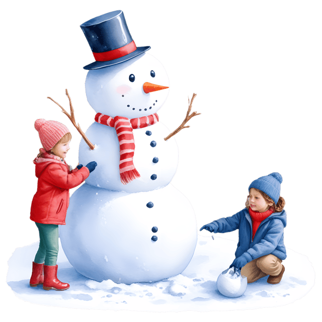 Free transparent PNG: Children Building a Snowman Transparent PNG for Winter and Holiday Crafts