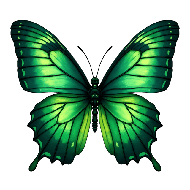 Free transparent PNG: Emerald-green Butterfly with Glowing Green Veins and Dewy Wings PNG Clipart