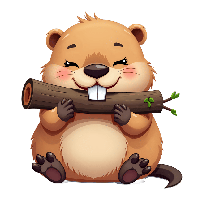 Free transparent PNG: Soft Baby Beaver PNG with Log and Calm Expression for Nursery Decor and Crafts