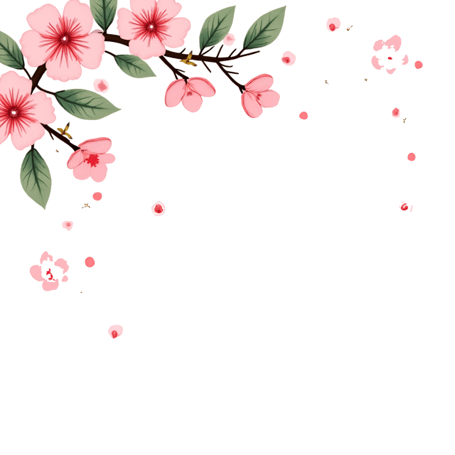 Free transparent PNG: Charming Cherry Blossom Border Clipart with Delicate Pink Blooms and Soft Green Leaves