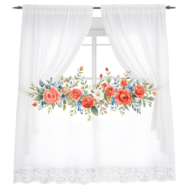 Free transparent PNG: Floral Lace Curtain Cottage PNG Design for Home Decor and Crafting