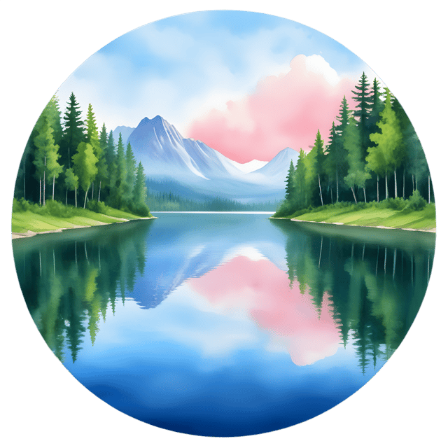 Free transparent PNG: Tranquil Lake with Vibrant Skies in Circular Frame PNG