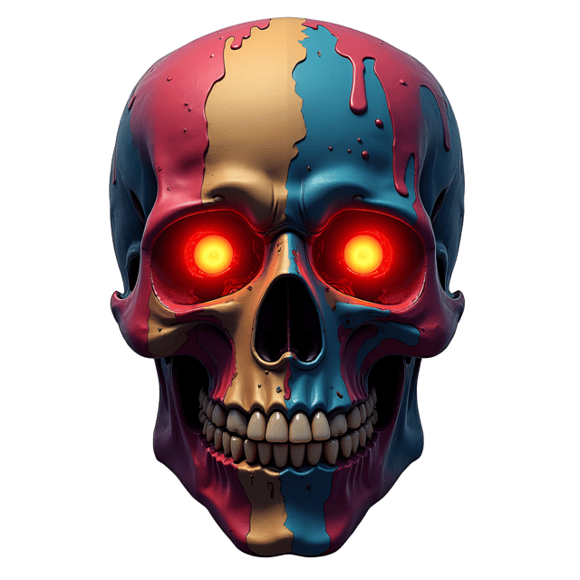 Free transparent PNG: Realistic Edgy Skull Mask Illustration with Glowing Eyes on White Background