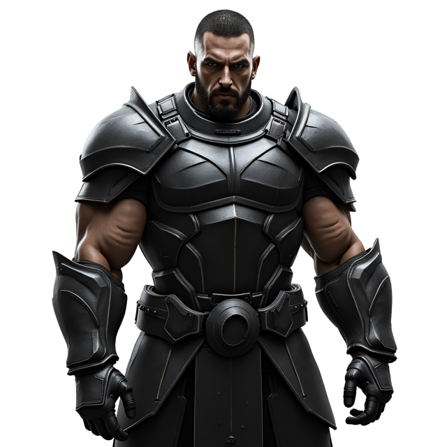 Free transparent PNG: Sturdy Male Humanoid in Dark Armor - Realistic Illustration