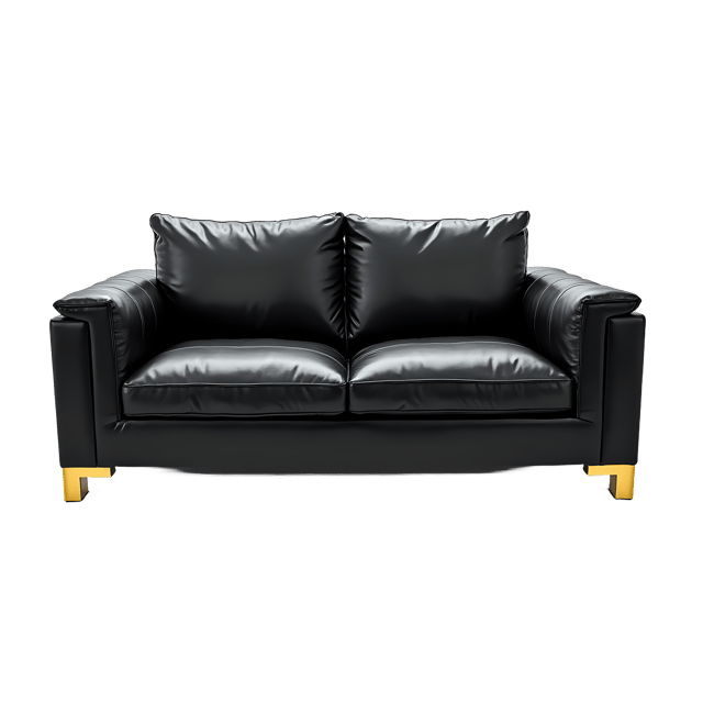 Free transparent PNG: Modern Black Leather Sofa with Gold Accents PNG Image