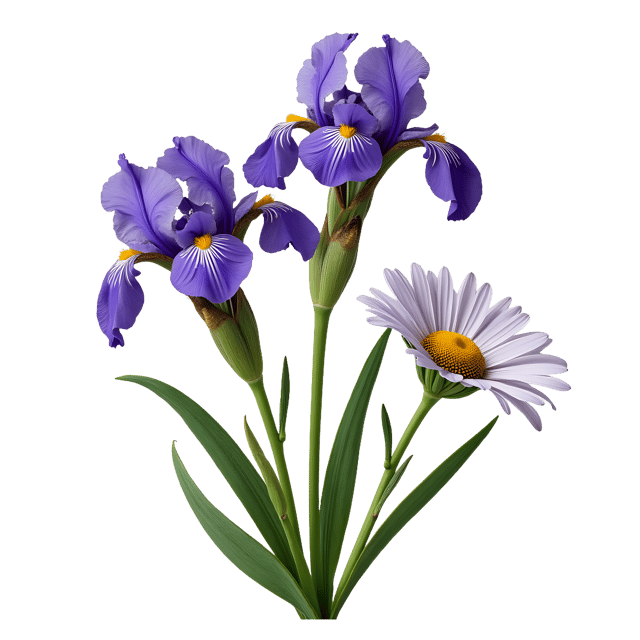 Free transparent PNG: Iris and Daisy Flowers PNG Clipart  Elegant Blooms for Design and Decor