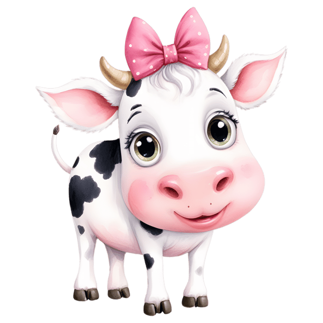 Free transparent PNG: Cheerful Cow PNG with Sparkly Eyes and Bow for Cute Animal Imagery